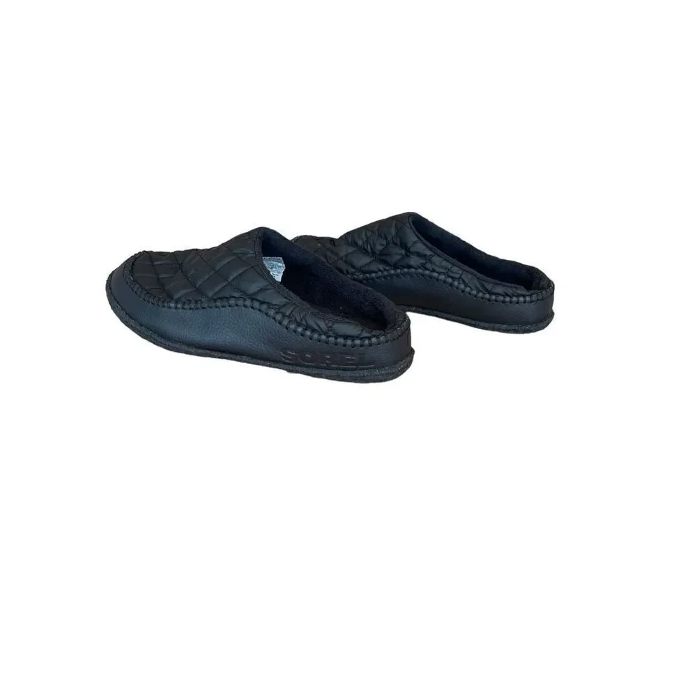 Sorel Mens Black Burma Cozy Mule Slip-On Quilted Puffer Flat Mule Slippers Sz 9